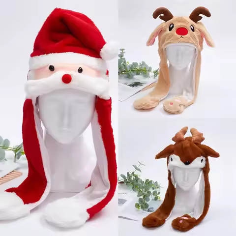 Funny Christmas Halloween Plush Hats Deer Pumpkin Santa Claus Ghost Animals Ears Moving Plush Hats F