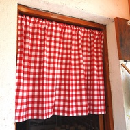 Divsha Ready Stock Red Plaid Farmhouse Style Rod-pocket Cabinet Shade Cloth Kitchen Short Curtain Partition Valance