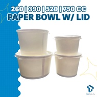 Take-out Plain Paper Bowl with Lid | Disposable Container - 260CC | 390CC | 520CC | 750CC