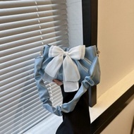 Cute, Kawaii Moire Bow Decor Ruched Bag, For Women, Rookies & White-Collar Workers, For Girl, Teen G