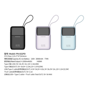 Pineng Original PN-832PD / PN832 PD  (20000mAh) | Built-In Cable Powerbank | 22.5W Fast Charging | 1
