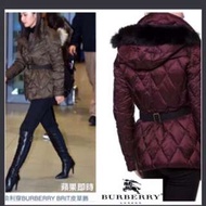 出清原價5萬全新Burberry Brit 少女時代俞利同款灰鵝輕盈羽絨外套大狐狸皮草滾邊超美超輕超保暖