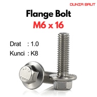 Flange Bolt M6X16 6X16 Cap Bolt/ M6 X 16/ 6 X 16 Stainless SS304/ SUS304/ A2-70/