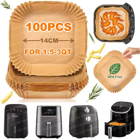 14CM Air Fryer Paper Square Disposable Baking Liners Non-stick Parchment Paper for 1.5-3 QT Mini Dee