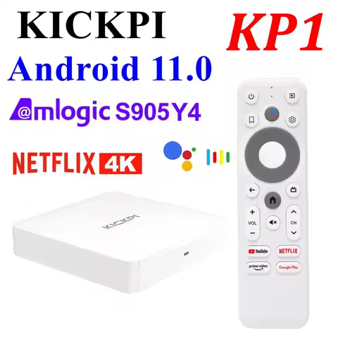 KICKPI KP1 TV Box Google Netflix Certified Android 11 Amlogic S905Y4 2GB 32GB 4K Voice AV1 1080P HD 