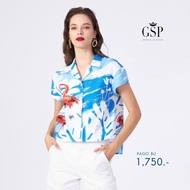 GSP เสื้อผู้หญิง Artistic bird ปกฮาวาย แขนล้ำ ลายพิมพ์สีฟ้า (PAGOBU)