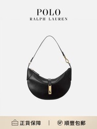 Polo Ralph Lauren 女士黑色皮革半月形托特單肩包 [平行進口]