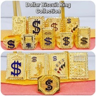 Wing Sing 916 Gold Dollar Sign Biscuit Ring Collection / Cincin Emas 916