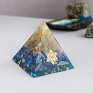 【青金石、金髮晶】奧根水晶能量金字塔Orgonite 6x6 cm