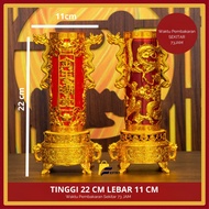 MERAH LILIN FG Red Jelly Candles / Gold Dragon Carved Prayer Candles 2 Pcs 73 Hours SMB9