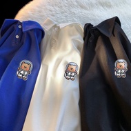PEONYB unisex astronaut bear polo shirt - Loose-fitting, loose-fitting t-shirt