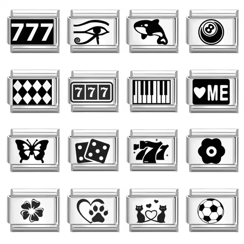 Creative Butterfly Bow Number 777 Check Black Print Italian Charm Links Stainless Steel Fit 9mm Brac