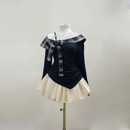 Lady Style Women's Big Size Outfit Set Off Shoulder Top + Belly Covering Puffed Skirt A333+CV413