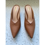 Women Brown Leather Open Back Heels (US10/UK8/EUR41/27CM)