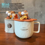 Starbucks Mug Tree Stump Squirrel Wood Grain Coffee Cup Squirrel Maple Leaf Mug Ceramic Office Drinking Cup