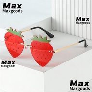 MAXG Rimless Sun Glasses, Street Snap Halloween Costume Strawberry Sunglasses, Fashion Metal Y2K Sha