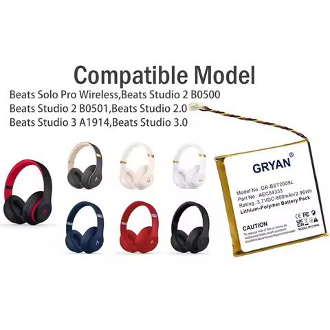 800mAh Wireless Headset Battery AEC643333,PA-BT05 for Beats Studio 2.0,Studio 3.0,B0500,B0501,Solo P