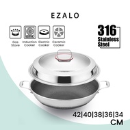 KATA Double Ear Handhold 316 Stainless Steel Honeycomb Pan Non-Stick Wok With Lid (34/36/38/40/42cm)