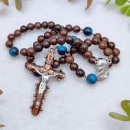 Catholic Rosary St Padre Pio Rosary Wooden Rosary Dark Brown Wood Blue Tiger Eye Catholic Saint Bapt
