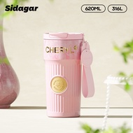 Sidagar Premium Portable Ceramic liner 316L stainless steel Coffee Cup With Straw&Handle（316L/620ml）