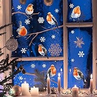 WandSticker4U - XXL Winter Window Stickers Self-Adhesive Birds, Robins, Snowflakes & Branches (158 x