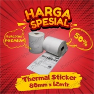 THERMAL PRINTER LABEL STICKER PAPER 80X50 80MM 80X12 METER CONTINUOUS 80X50MM 80 X 12 METERS