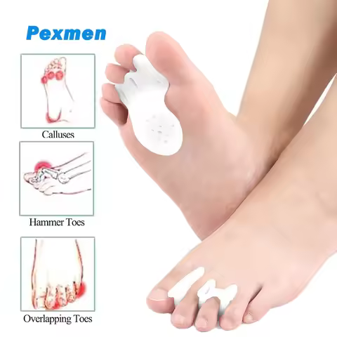 Pexmen 2Pcs Gel Toe Separators & Ball of Foot Cushions Toe Spacers to Correct Your Toes Bunion Pain 