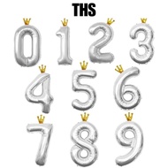 40 inch Sliver Crown Number Balloon