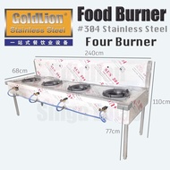 Stainless Steel Four Burner Food Court Burner Periuk Gas Stove 4 Empat Dapur Kwali Range Double Stand Free Standing