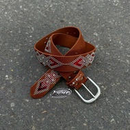 Y2k Unisex Brown Stone Leather Belt for Men and Women with Rhombus Face - Y2k Belt 105cm