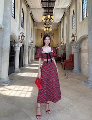 (PROMOTION)​ ((นางแบบ​ใส่​ชุด​ขาย)​ ป้าย LINDA XM Scott​ Celebrating​ Dress​ เดรสยาวผ้าทอลายสก็อตเกร