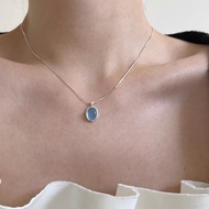 Korean Version Niche Design Trendy Aquamarine Moonstone Necklace Female All-Match High-End Oval Pend
