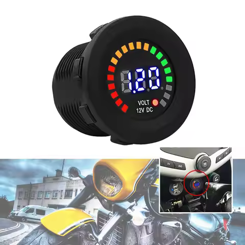 Voltmeter 12 V Motorcycle Car LED Digital Display Voltmeter Waterproof Voltage Volt Meter Gauge Blac
