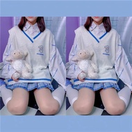 Japanese Girls Loose Waistcoat Women's Knitting Wool Jacket Vest White Blue Waistcoat