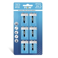 YKM 9 Volt Battery Carbon Zinc 9V Batteries for Smoke Detector Smoke Alarm 7 Year Shelf Life 6 Pack