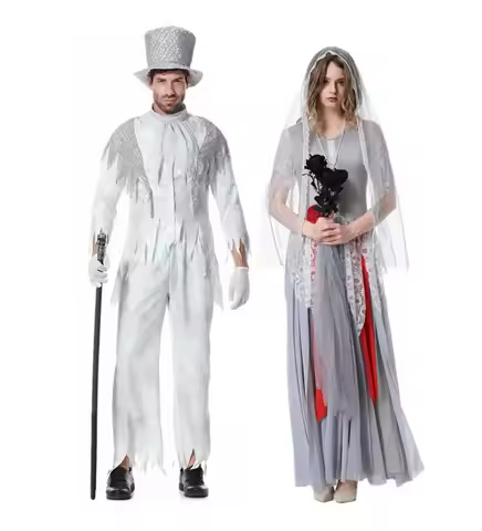 Couples Corpse Bride Groom Costume Classic Long Creepy Mexican Zombie Roleplay Cosplay Carnival Hall