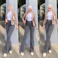 Trendy Women's Highwaist Stretch Cutbray Jeans - Premium Women's Highwaist Cutbray Jeans Seluar Pere