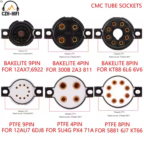 1PC CMC 4pin 8pin 9pin PTFE Bakelite Tube Socket Valve Base For 300B 2A3 811 45 71A KT88 EL34 6V6 12