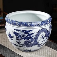 Chinese Style Oriental Asian Double Dragon Fire Pearl Fish Bowl Succulent Planter Flower Pot Blue And White Porcelain Flower Pots For Home Desktop Office Windowsill Decoration Plant Pots