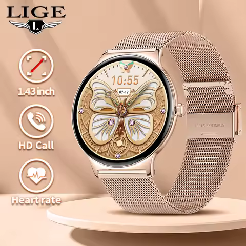 LIGE 2026 Luxury Women's Smartwatch 1.43” AMOLED Display Heart Rate Monitor Sleep Tracking Waterproo
