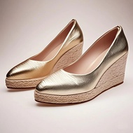 2025 Fashion High Heels Women Party Shoes Women Pumps Brand Ladies Heeled Shoes Wedge Heel 8cm Gold 