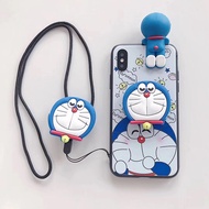 Cartoon Doraemon with lanyard phone case for OPPO R9 R9S R11 R11S PLUS with Pop socket R15 Dream Edi