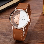 Tomi Temi Hollow-Out Design Half See-Through Unisex Leather Watch Strap Unisex Casual Fashion Quartz Watch EYUE