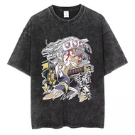 ACE BEAUTY 100% Washed Cotton Unisex Short Sleeves T-shirt Second Dimension Printing Men Baggy Neck 