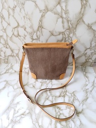 斜側肩背水桶包 帆布水桶包 真皮全手縫