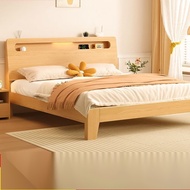 [Sg Sellers] Solid Wood Bed 1.8 M Double Small Apartment with Night Light Bed Frame Bed Frame With Mattress Storage Bed Frame With Headboard With bedside table Single/Queen/King