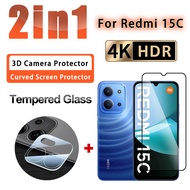 2 IN 1 Full Coverage Film for Redmi 15C 5G 4G Clear Tempered Glass for Redmi 15C 15 14C 13C 13 12 5G