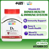 21st Century, Vitamin D3, Bone Supplement, Immune Booster, Calcium, Teeth, 1000 IU - 10000IU, 60 -11