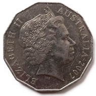Koin kuno Australia 50 Cents - Elizabeth II tahun 2007