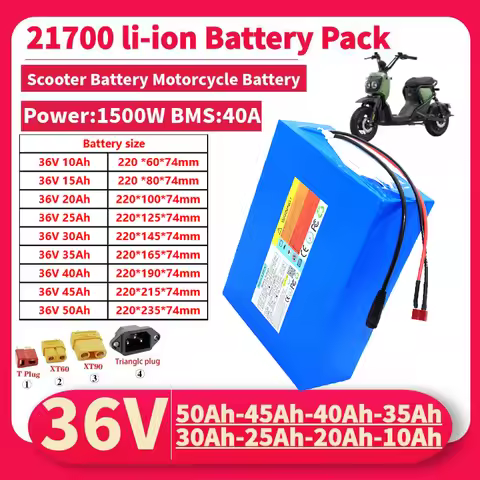 36V 10Ah-15Ah-20Ah-25Ah-30Ah-40Ah-45Ah-50Ah 21700 Lithium Battery w/40A BMS,1500W Output,for E-tools
